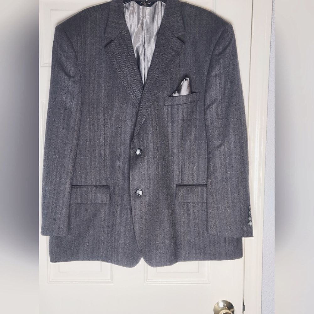 Joseph & Feiss Gold 48Shrt GrayMen Herringbone Notch Collar WOOL 2 Button Jacket